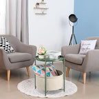 danpinera Round Side Table with Fabric Storage Basket, Metal Side Table Small Bedside Nightstand with Removable Tray for Living Room, Bedroom, Nursery, Dark Green