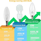 hansang Candelabra LED Bulbs,60 Watt Equivalent,600LM Warm White 2700K,Type B Light Bulb,E12 Small Base,Decorative Chandelier Bulb,Ceiling Fan Bulbs,Non-Dimmable,Pack of 6