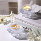 Candle Stick Candle Holder Set of 8, Taper Candle Holders for Wedding Table Centerpiece, Ribbed Glass Votive Candle Holders for Christmas, Romantic Dinner, Festival & Windowsill Decor