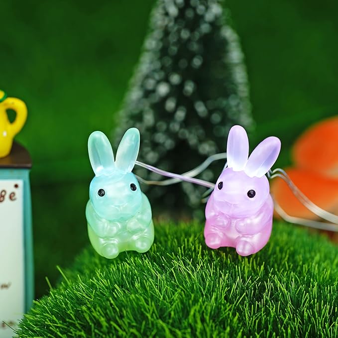BOHON 3D Bunny Easter Lights String, 10 ft 30 LEDs Colorful Rabbit Battery Operated String Lights with Remote &Timer, Easter Decorations Indoor, Fairy Lights for Spring Window Decor