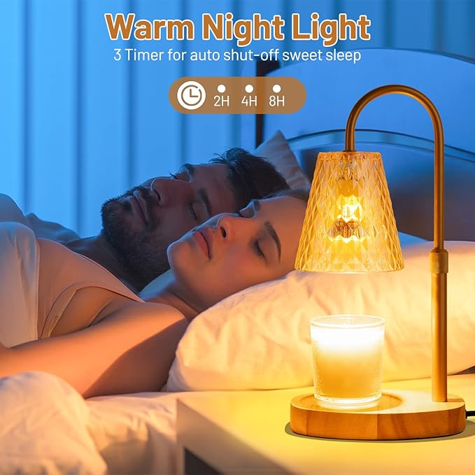 Candle Warmer Lamp with Timer : Adjustable Light Level Adjustable Height Flameless Safety Candle Lamps - Jar Candles Home Decoration Amber