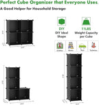C&AHOME Cube Storage Organizer, 4-Cube Shelves Units, Closet Cabinet, DIY Plastic Modular Book Shelf, Ideal for Bedroom, Living Room, Office, 24.8" L x 12.4" W x 24.8" H Black SHS04A
