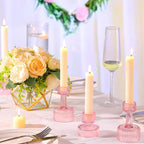 Candlestick Holders Bulk, 6 Pcs Pink Combination Candle Holders Set, Crystal Candle Holders for Wedding, Table Centerpiece, Home Decoration