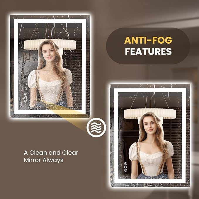 LOAAO 35.4"x29.9" LED Mirror for Bathroom, Lighted Bathroom Mirror with Lights, Anti-Fog, Dimmable, Memory Function, Easy to Install, Clear Reflection