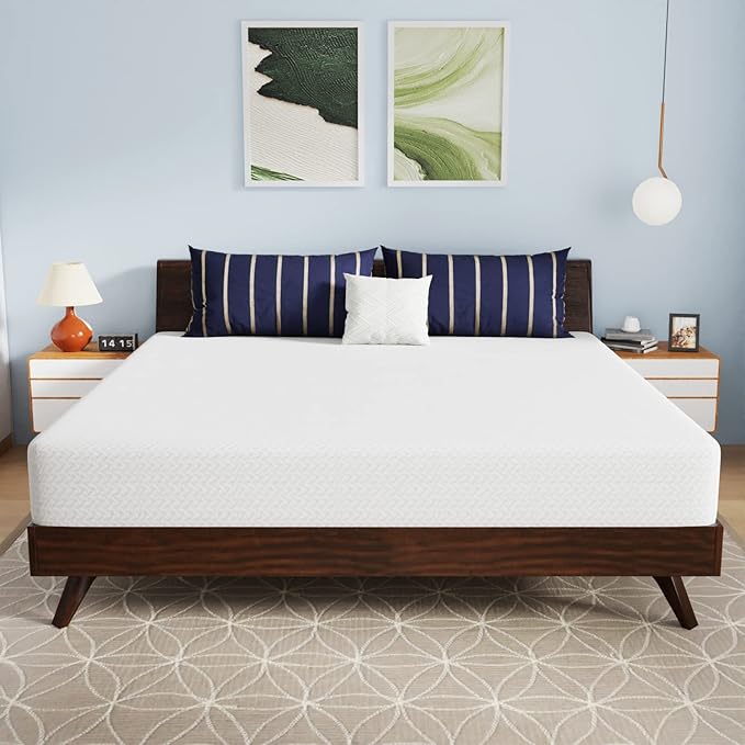 PayLessHere 10 Inch Bamboo Charcoal Gel Memory Foam Mattress CertiPUR-US Certified Removable Soft Cover King mattresses for Bed Frame, Bunk Bed, Trundle, Daybed,White