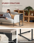 Vantic C Shaped End Table, Small Side Table for Couch and Recliner, Slide Under Sofa Tray Desk with Storage Bag for Living Room and Bedroom, Greige