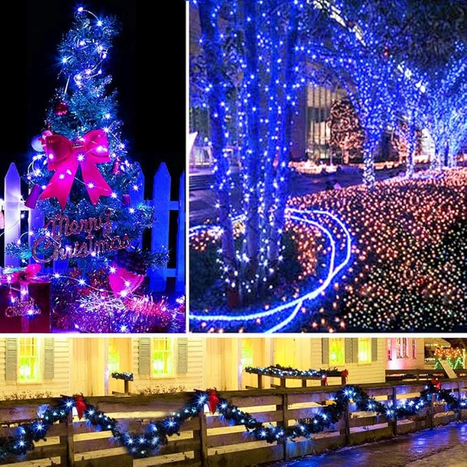 Twinkle Star 2 Pack Christmas Blue Fairy Lights Battery Operated, Total 66 ft 200 Led String Lights Remote Control Timer Twinkle String Lights 8 Modes Firefly Lights for Garden Party Indoor Decor