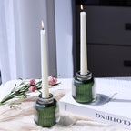 Woho Green Votive Candle Holders Set of 2(3.5" H x 3.1" W), Ribbed Tealight Candle Holder Vintage for Christmas Dinner Table, Reversible Tea Lights Candle Holder Glass for Living Room Home Decor