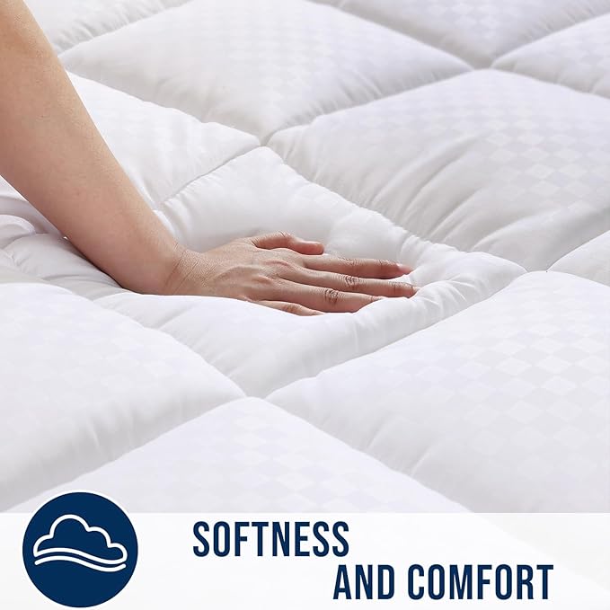 OLANLY Twin XL Quilted Fitted Mattress Pad – Soft Pillow Top Mattress Topper, Down Alternative Fill, Cooling Comfort Breathable Mattress Cover, Machine Washable Deep Pocket Mattress Protector, White