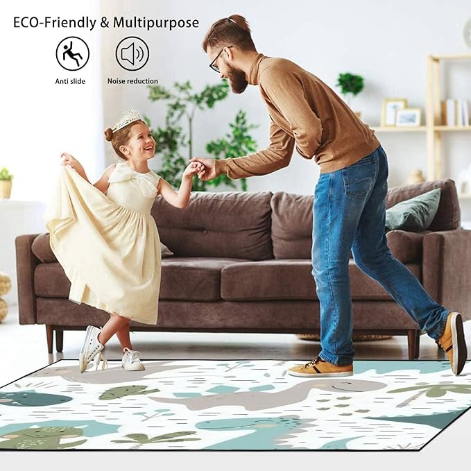 Dinosaur Baby boy Seamless Sweet Dino Palm Cactus Scandinavian Cute Area Rug Outdoor Patio Rug Play Mat Modern Floor Carpet Non-Slip Home Decor Living Room Kids Bedroom Nursery, 6x9 ft