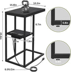 Yoobure LED C Shaped End Table with Charging Station, Small Side Tables for Living Room Bedroom, TV Tray Table with USB Ports and Outlets for Small Spaces, C Table for Couch Sofa, Bed Side Table