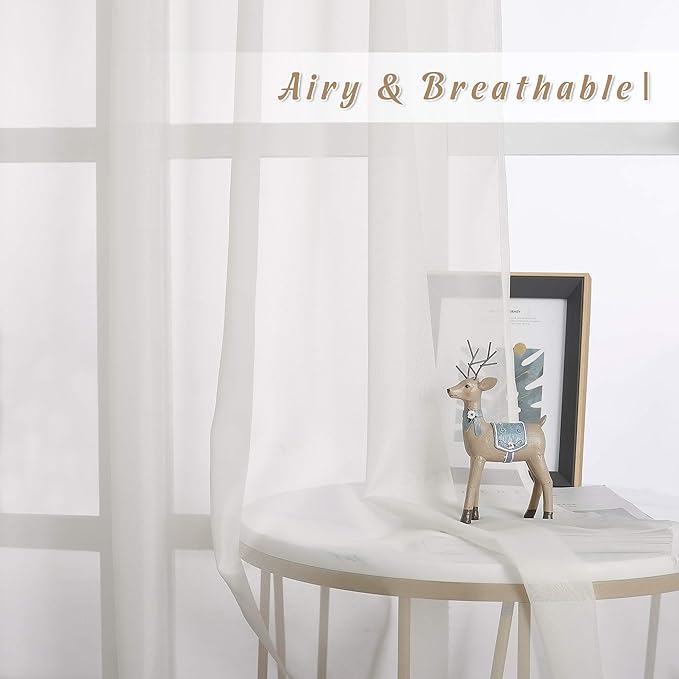 NICETOWN Beige Sheer Window Curtains Extra Long, Silver Grommet Light Filter Window Drapes Airy & Breathable Living Room Voile Panels Elegant for Flat/Apartment, W70 x L108