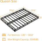 Queen Box Spring 4 Inch Low Profile, Heavy Duty Metal Box Spring Bed Base with Fabric Cover, Mattress Foundation, Easy Assembly, Noise Free, Black