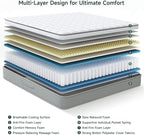 Vesgantti Queen Mattresses, 10 Inch Innerspring Hybrid Queen Size Mattress, Pressure Relief Pocket Spring Mattress in a Box with Breathable Memory Foam, Medium Firm, CertiPUR-US Certified
