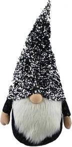 Galt International Sequin Hat Gnome Christmas Tabletop Figurine- 24.5" - Black and Silver