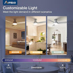 Amico Ceiling Fans with Lights, 42 inch Low Profile Ceiling Fan with Light and Remote Control, Flush Mount, Reversible, 3CCT, Dimmable, Noiseless, Nickel Ceiling Fan for Bedroom, Indoor/Outdoor Use