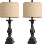 BOBOMOMO 27" Farmhouse Table Lamp Set of 2 with USB A+C for Bedroom Living Room Vintage Rustic Traditional Nightstand Bedside Lamps Retro Side Table Lamps (Black)