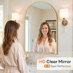 Sweetcrispy Arched Bathroom Mirror 38x26 Inch Gold Metal Framed Arch Vanity Mirror for Wall, Over Sink, Farmhouse, Restroom, Anti-Rust, Modern Decorative, Hanging or Leaning