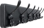 Dseap Coat Rack Wall Mounted - 24" Long 6 Tri Hooks, Heavy Duty Wooden Wall Coat Hanger Coat Hook for Clothes Hat Jacket Clothing, Black