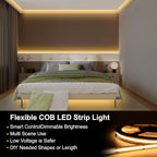 COB LED Strip Lights Warm White,24V Dimmable led Light Strip KIT with Remote and app Control,3000K 50FT/15m 8mm Wide Ra>90 Cuttable Flexible Strip Lights for Bedroom,Shelf,Cabinet
