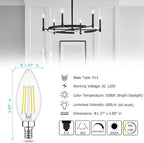Cotanic Dimmable E12 Candelabra LED Bulb 5000K Daylight 60W Equivalent, Ceiling Fan Light, Type B Candle C35 Filament Chandelier Clear Glass, 600LM, 6 Pack