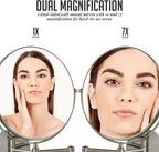 OVENTE 9" Wall Mounted Makeup Mirror with 1X/7X Magnification, Double Sided Magnifying Round Bathroom Vanity Mirror, 360° Swivel Design, Extendable and Folding Arm, Nickel Brushed MNLFW90BR1X7X