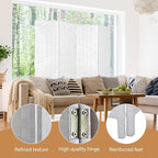 Room Divider Wood Screen Wood Mesh Woven Design Room Divider Folding Portable Partition Screen for Home Office (4 Panel, White)