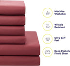 Sweet Home Collection 7 Piece Comforter Set Bag Solid Color All Season Soft Down Alternative Blanket & Luxurious Microfiber Bed Sheets, Burgundy, Full