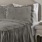 Lush Decor Ravello Pintuck Ruffle Skirt Bedspread Set - Luxe 3 Piece Ruffled Bedding Set - Traditional Glam & Farmhouse Inspired Bedroom Decor - King, Dark Gray