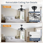 LEDIARY 42" Retractable Ceiling Fans with Lights, Farmhouse Industrial, Caged Fandelier Ceiling Fans with Remote, 6 Wind Speeds,Invisible Blades