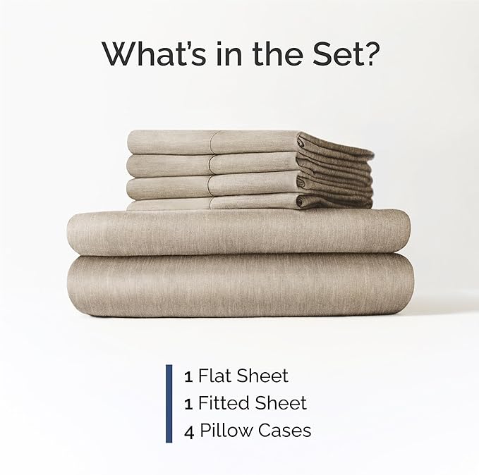 King 6 Piece Sheet Set - Comfy Breathable & Cooling - Soft Hotel Luxury Bedding Set with 8-16 Inch Deep Pockets - 1 Flat & 1 Fitted Sheet & 4 Pillowcases - Wrinkle Free & Easy Care - Heathered Beige
