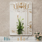 LOAAO 24x32 Inch White Metal Framed Bathroom Mirror for Wall, White Bathroom Vanity Mirror Farmhouse, Large Rounded Rectangle Mirror, Anti-Rust, Hangs Horizontally or Vertically
