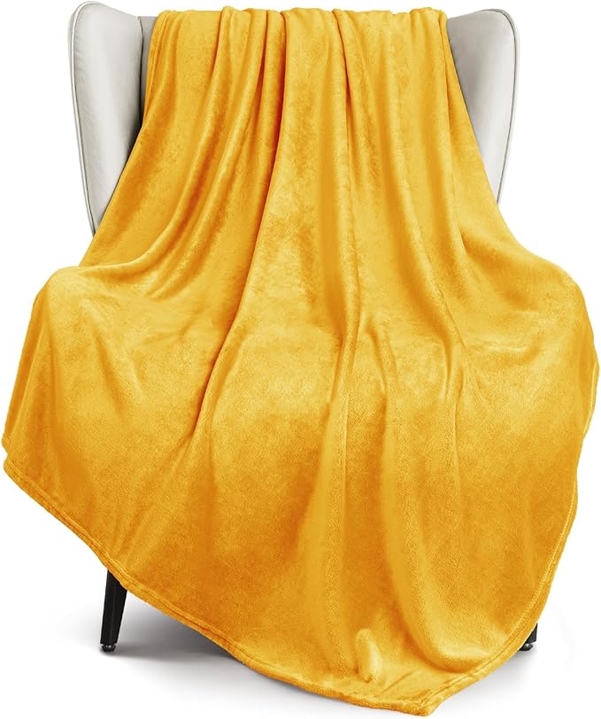 Exclusivo Mezcla Extra Large Fleece Throw Blanket for Couch, Sofa, 300GSM Super Soft and Warm Blankets, Mustard Yellow Throw All Season Use, Cozy, Plush, Lightweight, 50x70 Inches