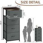Somdot Tall Dresser for Bedroom, 4 Drawer Storage Organizer Chest of Drawers with Removable Fabric Bins for Living Room Closet Bedside Nursery Laundry Entryway Hallway, Charcoal Grey