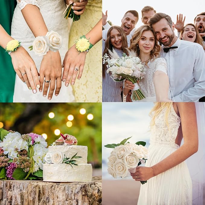 JOYLEX Artificial Flowers Realistic Roses, Real Looking Fake Roses with Stem for DIY Wedding Bouquets Centerpieces Bridal Shower Party Home Romantic Decorations (Champagne, Regular 3" - 200pcs)