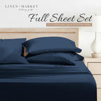 Linen Market Brushed Microfiber Full Sheet Set 4 Piece – Oeko-TEX Certified Ultra Soft & Wrinkle-Free - 16" Deep Pocket Sheets - Easy Care Full Size - Navy