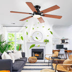 Ceiling Fans with Lights- 52" Low Profile Indoor Ceiling Fan with Light and Remote/APP Control, Flush Mount, 6 Blade, LED Dimmable DC Reversible Modern Ceiling Fan for Bedroom（Brown）