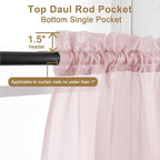 Chyhomenyc Blush Pink Sheer Curtains 30 inch Length 2 Panels, Light Filtering Voile Rod Pocket Short Window Curtians for Bathroom Living Room Farmhouse Small Windows, 42Wx30L inches