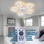 Ceiling Fan with Lights Remote Control, 26" White Low Profile Ceiling Fan with Light, Modern Leaf Geometric Flush Mount Ceiling Fan for Kitchen Bedroom