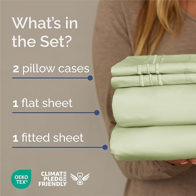 King Size 4 Piece Sheet Set - Comfy Breathable & Cooling Bed Sheets Set - Hotel Luxury Bedding for Women, Men, Kids, Teens, Boys & Girls - Deep Pockets and Wrinkle Free - Oeko-Tex - Light Sage Green