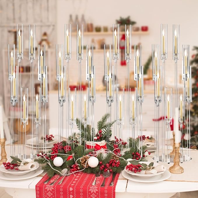 12PCS 8 Arm Acrylic Candelabra for Party Table Centerpiece,Clear Candelabra Centerpiece for Wedding 38.5 Tall Floor Candle Holder for Christmas Party Baby Shower Decor candelabros para centros de mesa