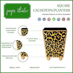 Jaye’s Studio Garden Party Decorative Gold Waste Basket for Bathroom Trash Can no Lid, Bedroom Garbage Can Square Office Trash Bin, Vanity Enamel White & Blue Bathroom Trash Can Gold Feet, 9 inch Wide