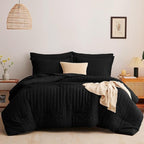 CozyLux California King Comforter Set with Sheets 7 Pieces, Black Seersucker Bed in a Bag Cal King Luxury Soft Bedding Sets with Down Alternative Comforter, Sheets, Pillowcases & Shams for All Season