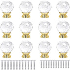 12 Pcs 30mm Round Shape Crystal Glass Cabinet Knobs with Screws Drawer Knob Pull Handle Used for Kitchen, Dresser, Door, Cupboard(Gold B Clear)