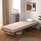 Giantex Folding Bed with Mattress for Adults, Rollaway Guest Beds w/Memory Foam Mattress & Metal Frame, Made in Italy, Cot Size Rollaway Bed, Portable Foldable Sleeper Bed for Home, Beige