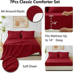 CozyLux Full Size Comforter Sets Dark Red - 7 Pieces Bed in a Bag Full, Luxury Soft Bed Set for All Seasons, Bedding Set with Down Alternative Comforter, Sheets, Pillowcases & Shams