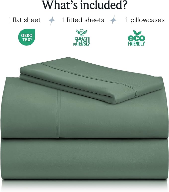 LuxClub 3 PC Sheet Set Sheets Deep Pockets Wrinkle Free Sheets Machine Washable Hotel Bedding Silky Soft - Tree Moss Green Twin