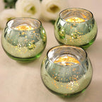 Volens 24PCS Green Votive Candle Holders Bulk, Round Mercury Glass Candle Holders for Tealight - Green Centerpiece Table Decorations for Wedding, Birthday, Party, Bridal Shower and Home Decor