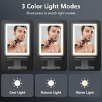 Heated Shower Mirror Fogless for Shaving, 3 Colors Stepless Dimmable Lights Fogless Mirror for Shower, Rechargeable Anti Fog Shaving Mirror with Razor Holder for Men, Light Memory Function, Gray