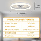 20‘’ Ceiling Fan with Light, Upgraded Low Profile Fan, Flush Mount Ceiling Fan, 6 Speeds, Dimmable LED, App & Remote Control, Quiet DC Motor, for Bedroom, Living Room, F115 White